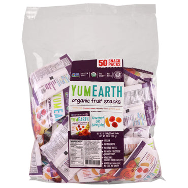 YumEarth, Snacks aux fruits, Banana Blast, Strawberry Smash, Very Very Cherry, Perfectly Peach, 50 paquets de collations, 0,7 oz (19,8 g) chacun