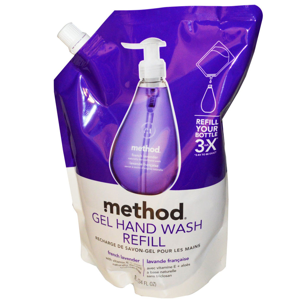 Metodo, ricarica gel per lavaggio a mano, lavanda francese, 34 fl oz (1 L)