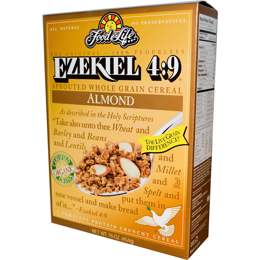 Food For Life, Ezekiel 4:9, spiret fuldkornskorn, mandel, 16 oz (454 g)