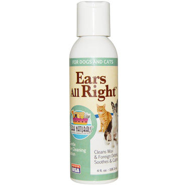 Ark Naturals, Ears All Right, Loțiune delicată pentru curățarea urechilor, pentru câini și pisici, 4 fl oz (118,3 ml)