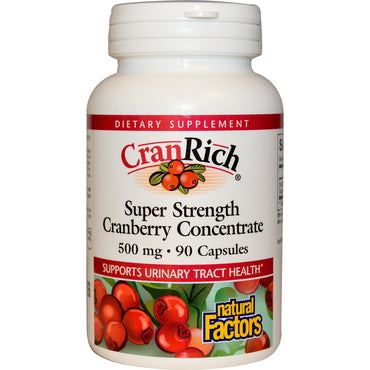 Natural Factors, CranRich, Super Strength, Concentrado de Cranberry, 500 mg, 90 Cápsulas