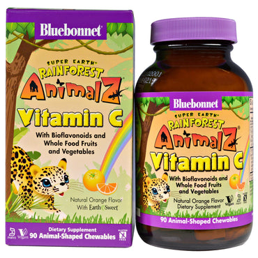 Bluebonnet Nutrition, Super Earth, Rainforest Animalz, Vitamin C, natürliches Orangenaroma, 90 Kautabletten