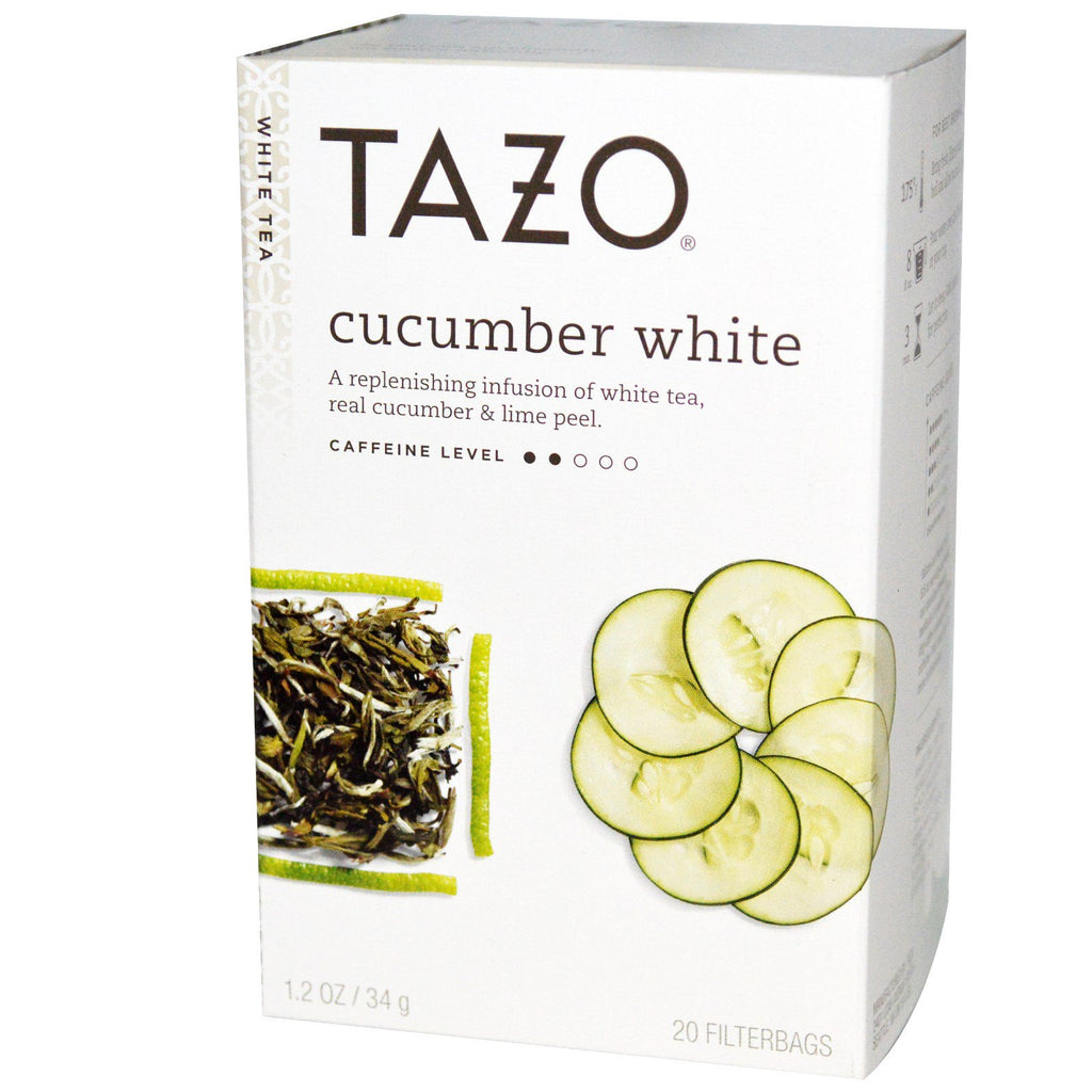 Herbaty Tazo, Herbata biała z ogórkiem, 20 torebek filtrujących, 1,2 oz (34 g)
