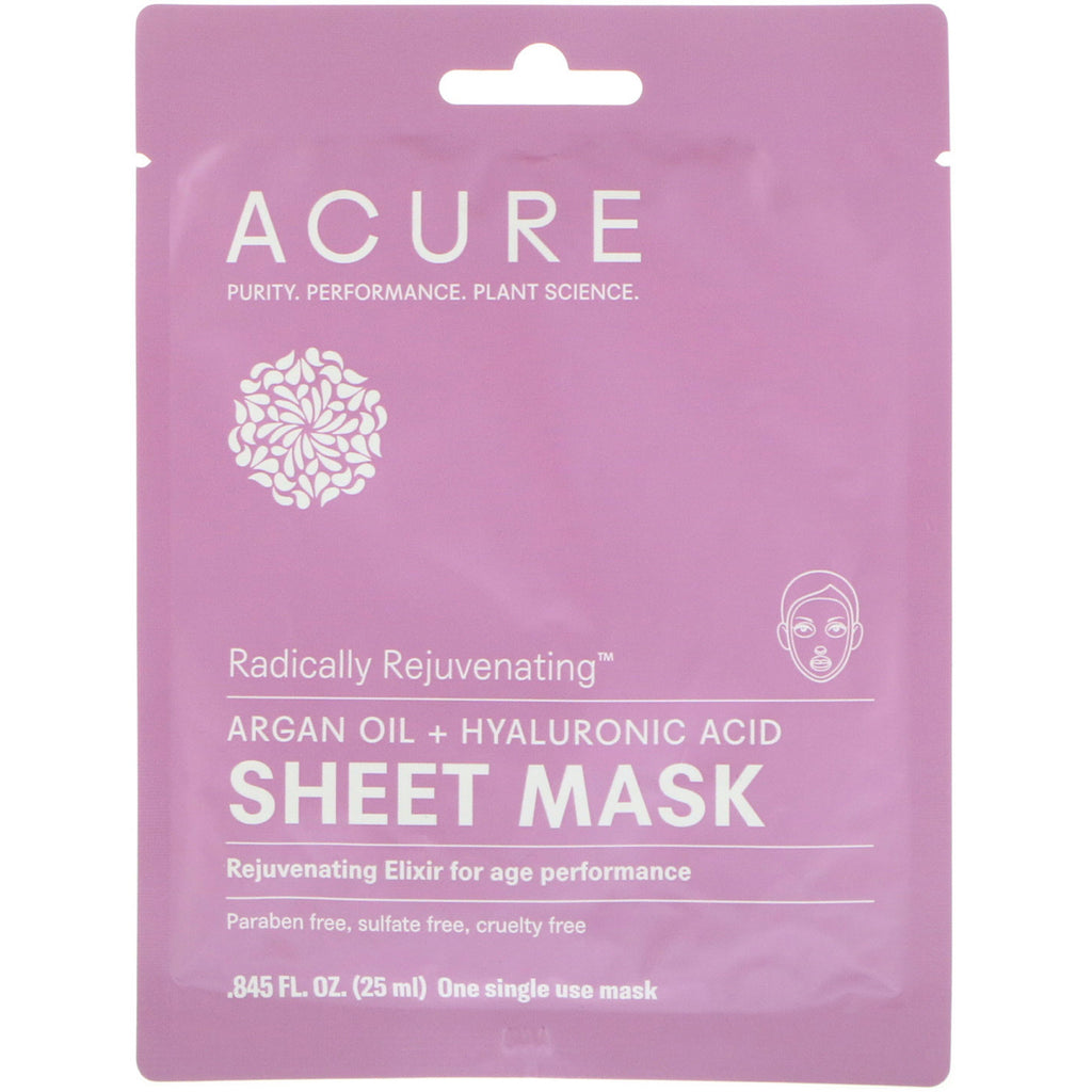 Acure, Radically Rejuvenating Sheet Mask, 1 Single Use Mask, .845 fl oz (25 ml)