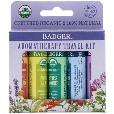Badger Company, kit de viaje de aromaterapia, paquete de 5, 4,3 g (0,15 oz) cada uno