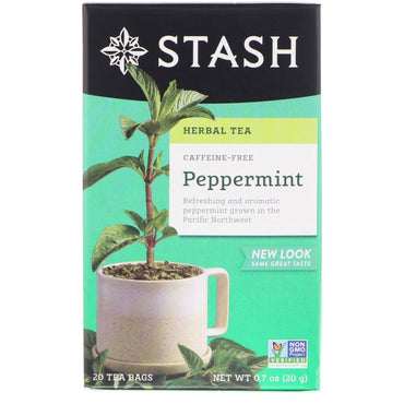Stash Tea, ハーブティー、ペパーミント、カフェインフリー、ティーバッグ 20 個、0.7 オンス (20 g)