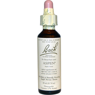 Bach, remedii florale originale, Aspen, 0,7 fl oz (20 ml)