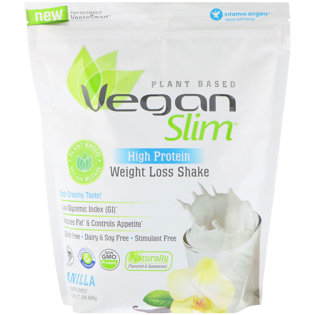 VeganSmart, Vegan Slim, โปรตีนสูง, เชคลดน้ำหนัก, วานิลลา, 24.2 ออนซ์ (686 กรัม)