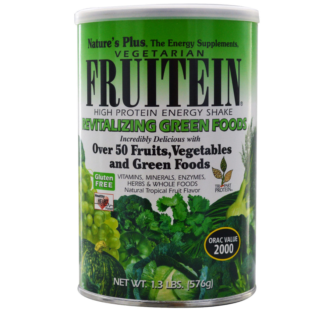 Nature's Plus, Fruitein พลังงานโปรตีนสูงเชค, อาหารสีเขียวฟื้นฟู, 1.3 ปอนด์ (576 กรัม)
