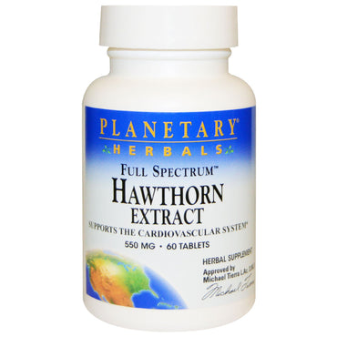 Planetary Herbals, espectro completo, extracto de espino, 550 mg, 60 tabletas