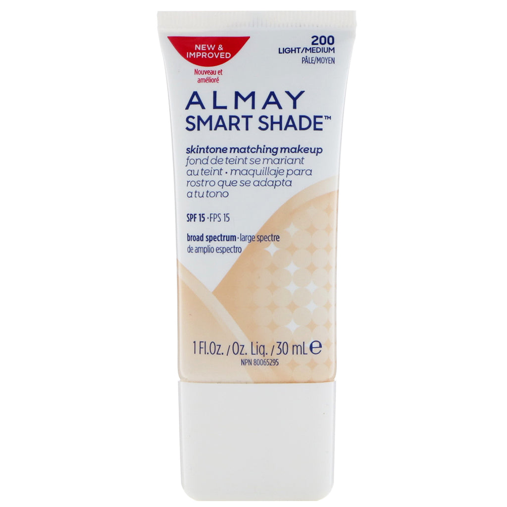 Almay, Smart Shade, hudtonsmatchande makeup, SPF 15, 200 Light/Medium, 1 fl oz (30 ml)