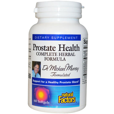 Fatores naturais, saúde da próstata, fórmula herbal completa, 60 cápsulas moles