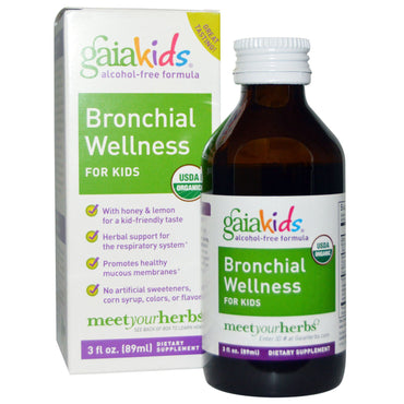 Gaia Herbs, Niños, Bienestar bronquial, para niños, sin alcohol, 3 fl oz (89 ml)