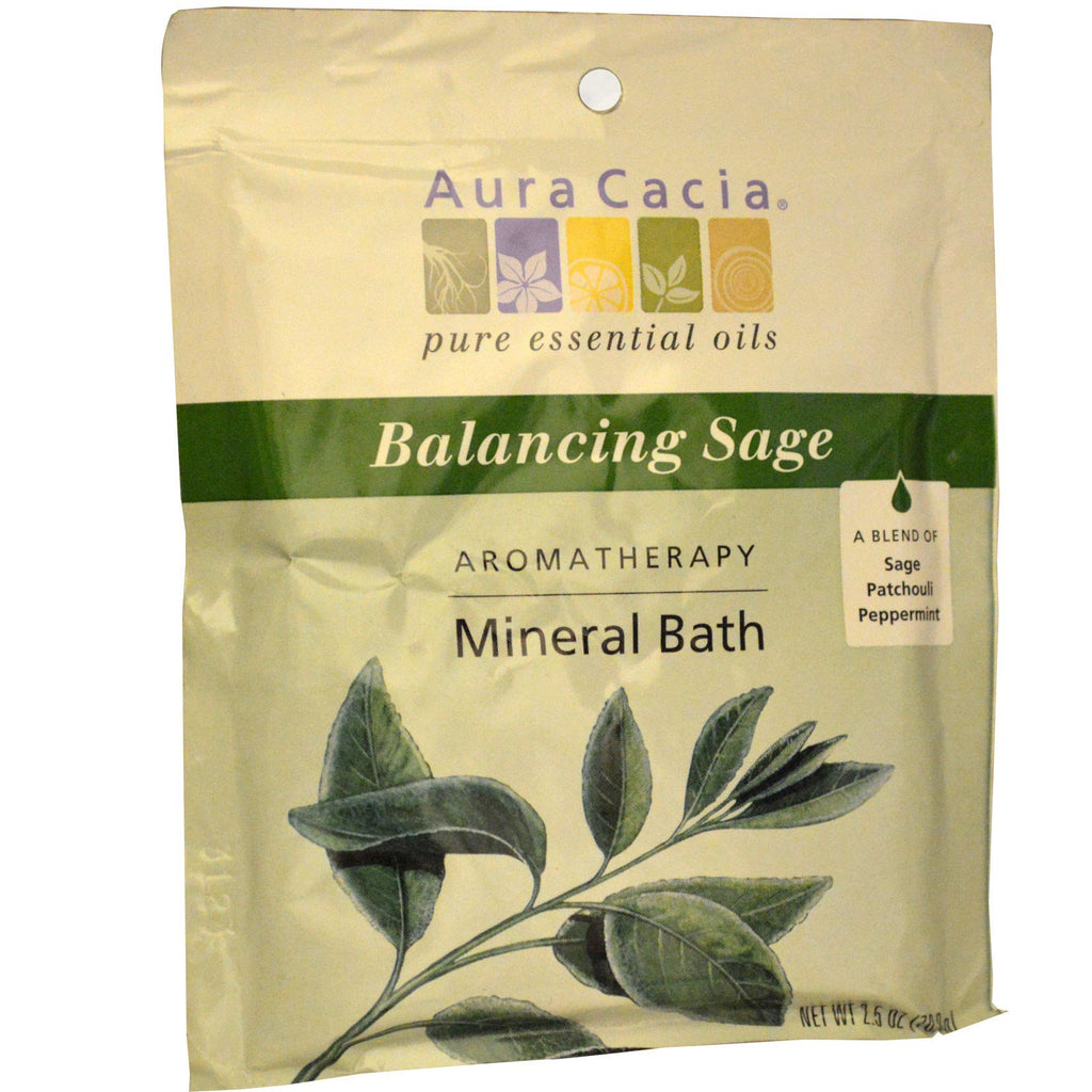 Aura Cacia, aromaterapi mineralbad, balancerende salvie, 2,5 oz (70,9 g)