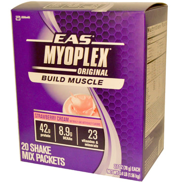 EAS, MyoPlex, Original, Shake Mix, Aardbeiencrème, 20 Pakketten, elk 2,7 oz (78 g)