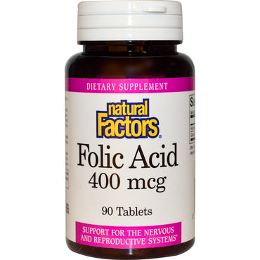Natural Factors, Acide folique, 400 mcg, 90 comprimés