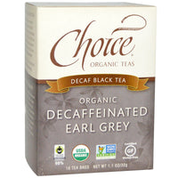 Choice Teas, Thé noir décaféiné, Earl Grey décaféiné, 16 sachets de thé, 1,1 oz (32 g)