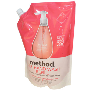 Method, Recharge de gel nettoyant pour les mains, Pamplemousse rose, 34 fl oz (1 l)