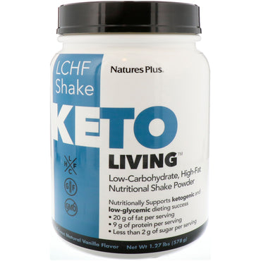 Nature's Plus, KetoLiving, LCHF-Shake, köstlicher natürlicher Vanillegeschmack, 1,27 lb (578 g)