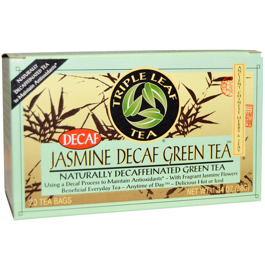 Triple Leaf Tea, Jasmin Decaf Grøn te, 20 teposer, 1,34 oz (28 g)