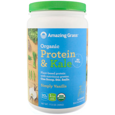 Amazing Grass, البروتين والكرنب، أساس نباتي، الفانيليا ببساطة، 17.5 أونصة (495 جم)