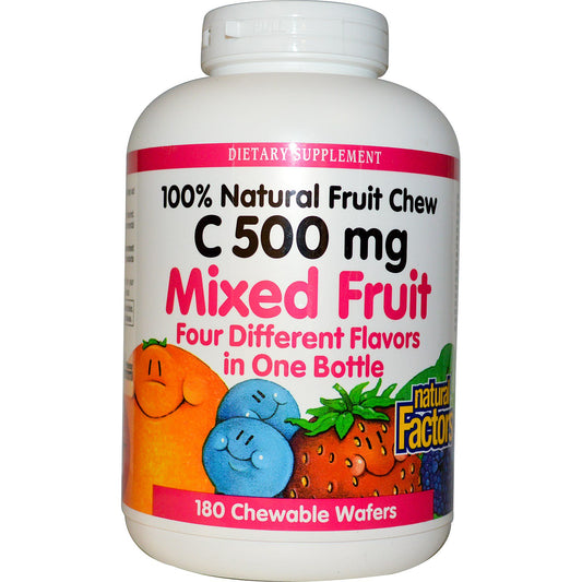 Natural Factors, C 500 mg, mezcla de frutas, 180 obleas masticables