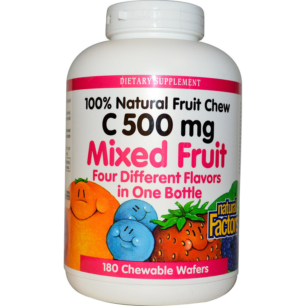 Natural Factors, C 500 mg, Mélange de fruits, 180 gaufrettes à croquer