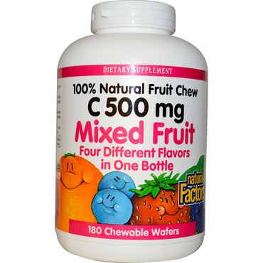 Naturlige faktorer, C 500 mg, blandet frugt, 180 tyggeoblater