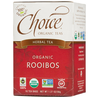 Choice Teas, شاي الأعشاب، رويبوس، خالي من الكافيين، 16 كيسًا، 1.27 أونصة (36 جم)