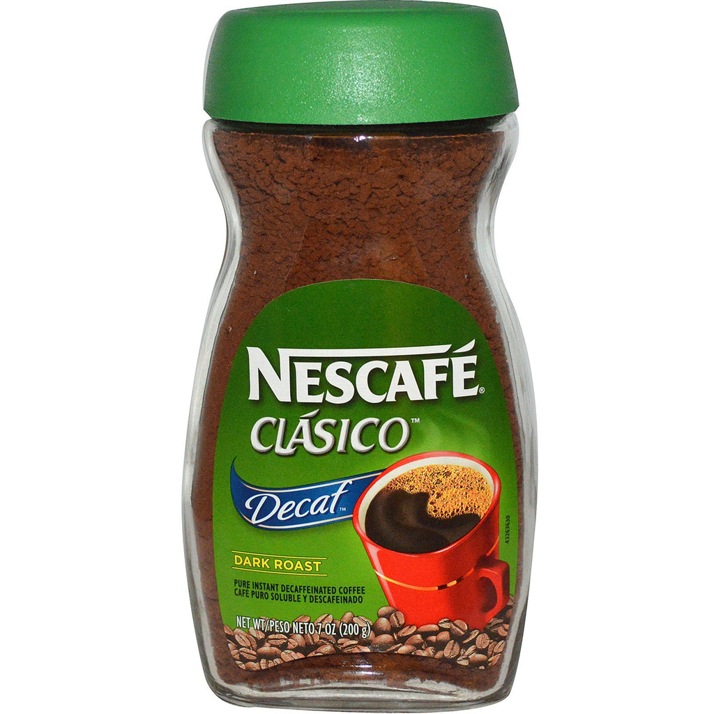 Nescafé, Clasico, ren instant koffeinfri kaffe, koffeinfri, mørk stekt, 7 oz (200 g)