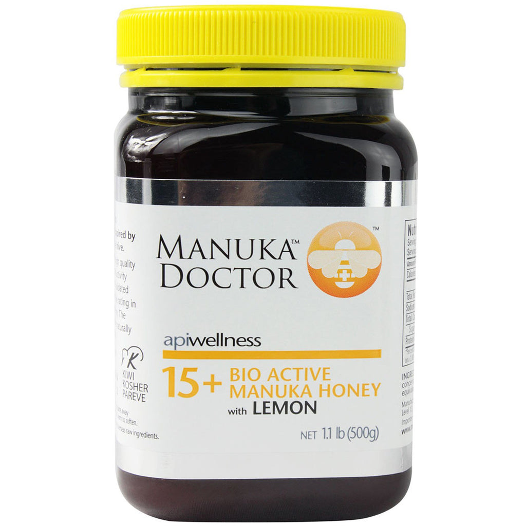 Manuka Doctor, Apiwellness, 15+ Bio Active Manuka Honey พร้อมมะนาว, 1.1 lb (500 g)