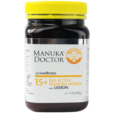 Manuka Doctor, Apiwellness، 15+ عسل مانوكا النشط الحيوي مع الليمون، 1.1 رطل (500 جم)