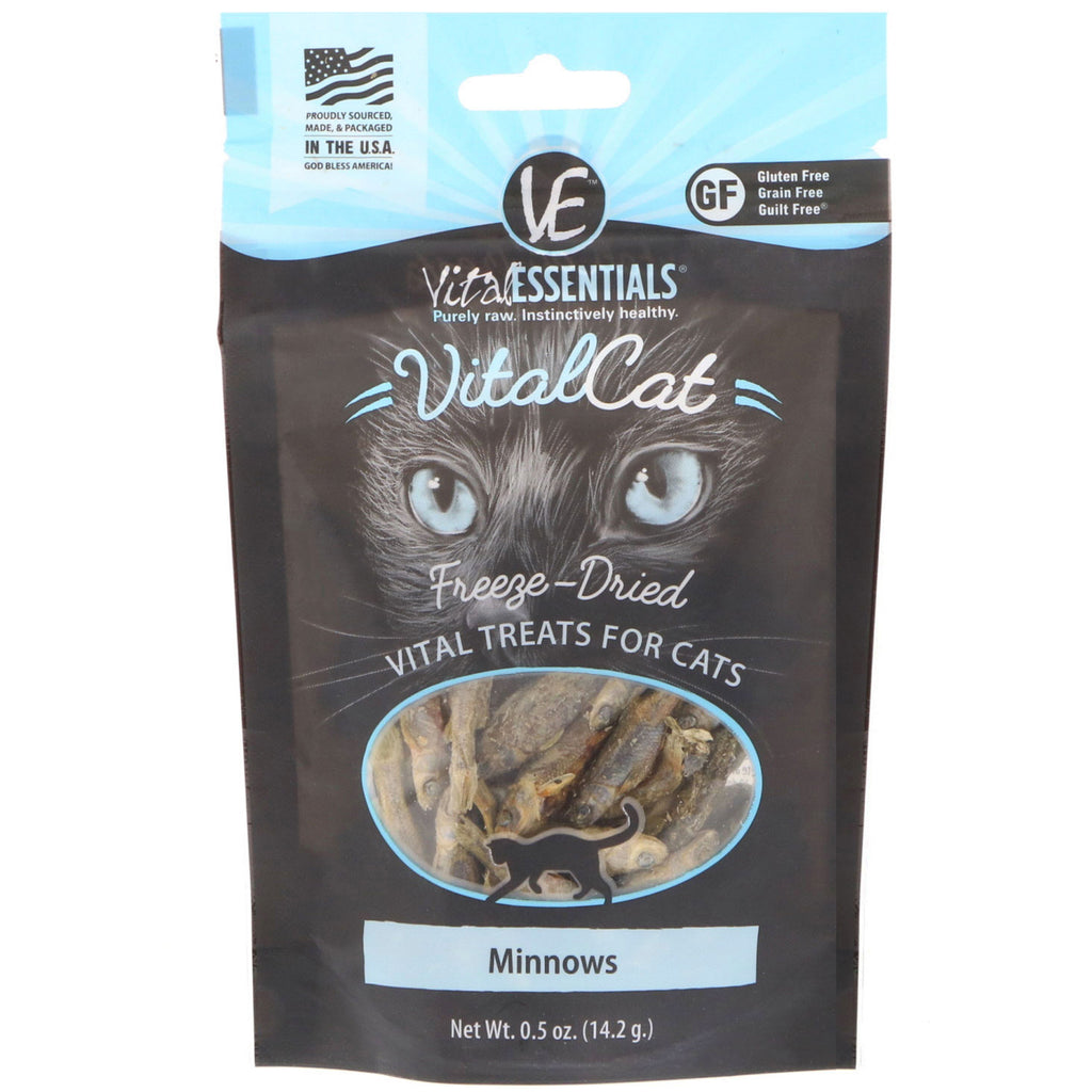 Vital Essentials, Vital Cat, Dulciuri liofilizate pentru pisici, Minnows, 0,5 oz (14,2 g)