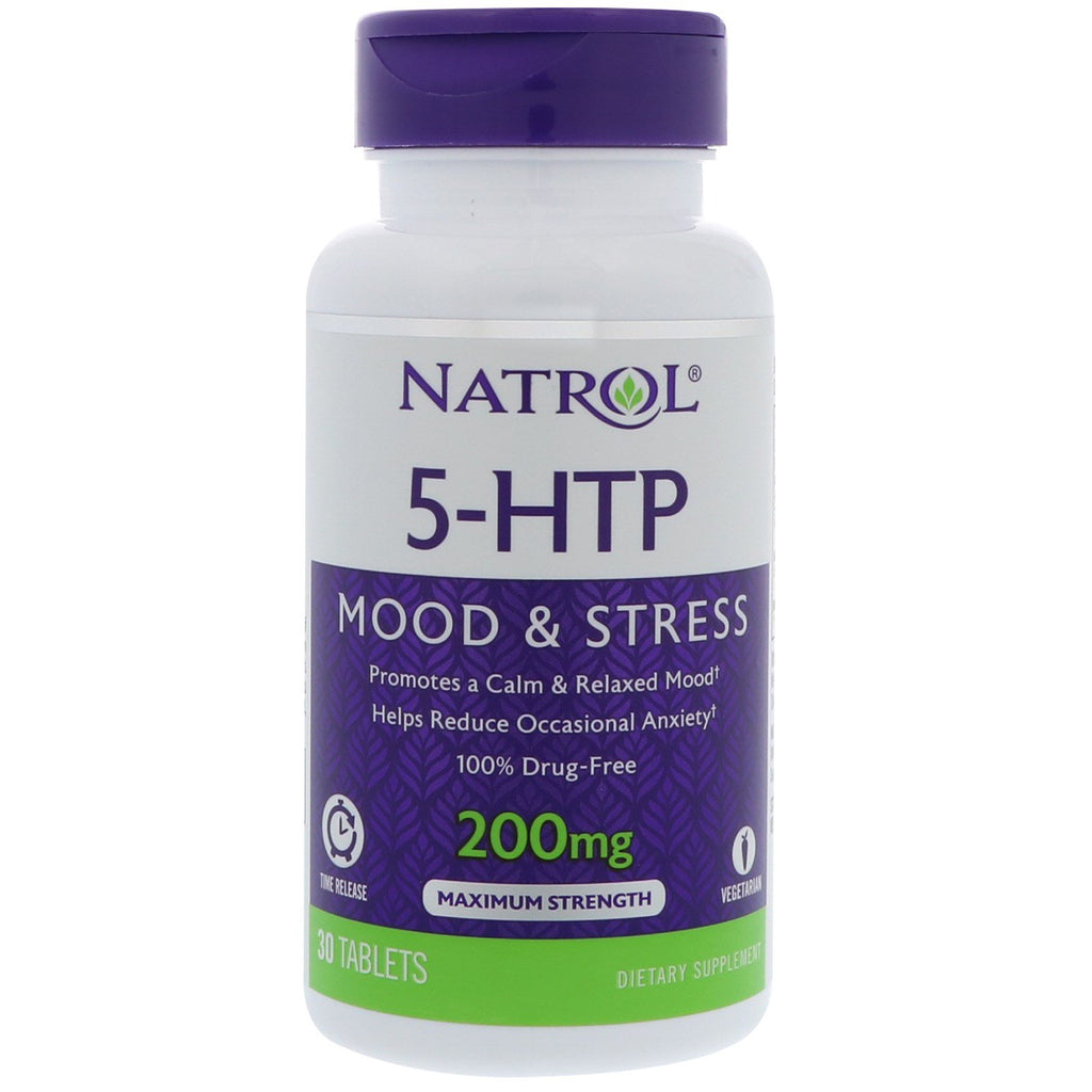 Natrol, 5-HTP, tidsfrigivelse, maksimal styrke, 200 mg, 30 tabletter
