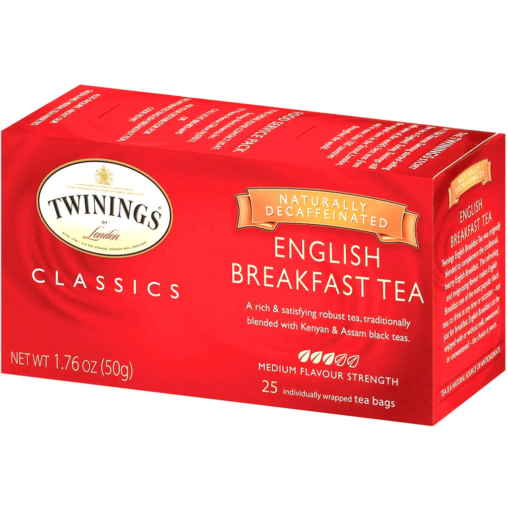 Twinings, קלאסיקות, תה ארוחת בוקר אנגלית, נטול קפאין, 25 שקיות תה, 1.76 אונקיות (50 גרם)