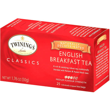 Twinings, كلاسيكي، شاي الإفطار الإنجليزي، خالي من الكافيين، 25 كيس شاي، 1.76 أونصة (50 جم)