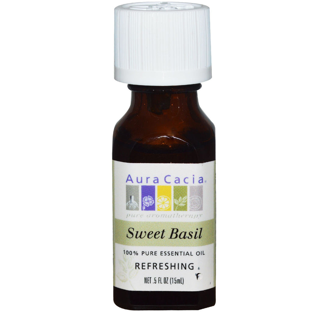 Aura Cacia, 100% Pure Essential Oil, Sweet Basil, Refreshing, .5 fl oz (15 ml)