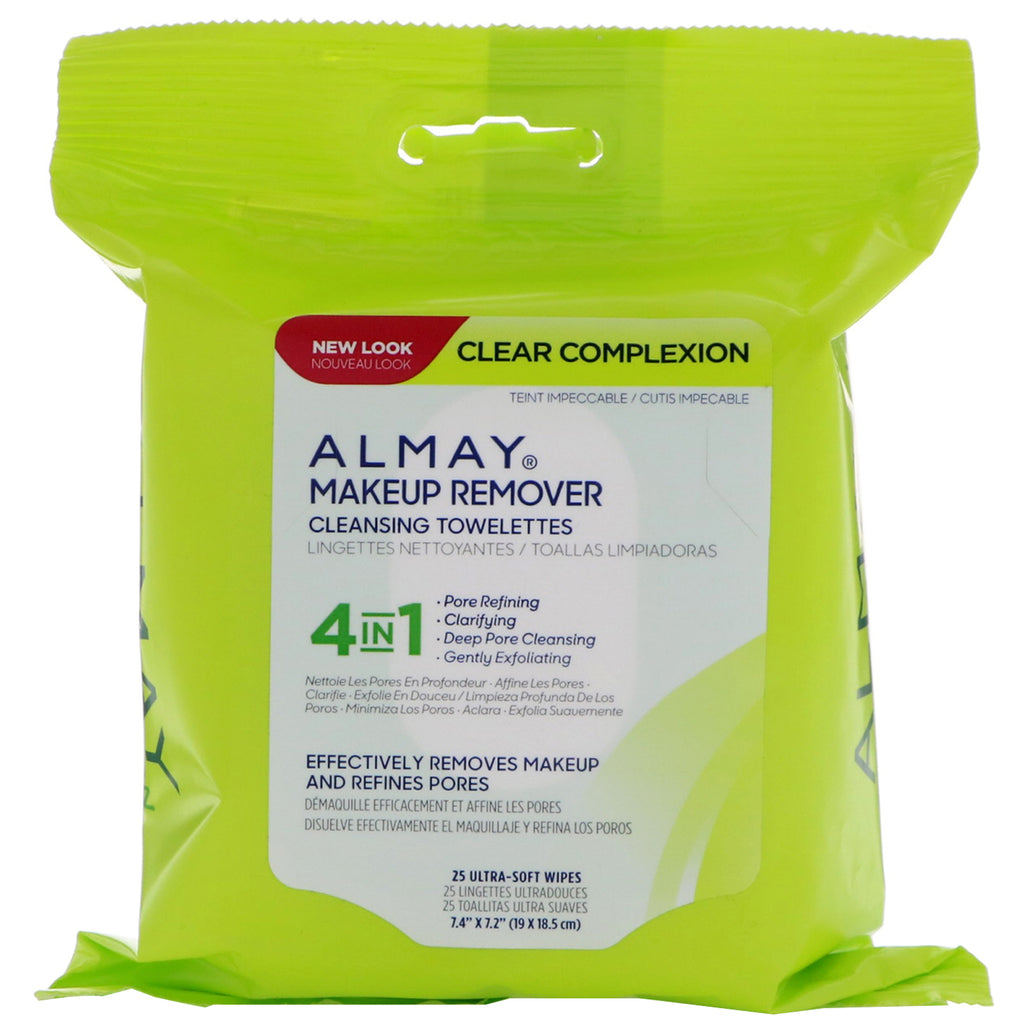 Almay, klare Make-up-Entferner-Reinigungstücher, 25 ultraweiche Tücher