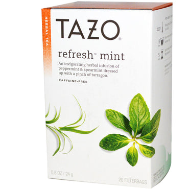 Tazo Teas, Chá de Ervas, Menta Refrescante, Sem Cafeína, 20 Sacos Filtrantes, 24 g (0,8 onças)