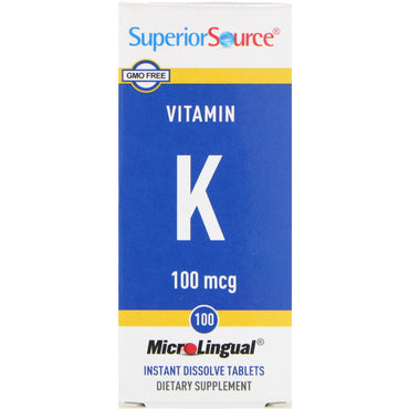 Superior Source, vitamina K, 100 mcg, 100 tabletas microlinguales de disolución instantánea