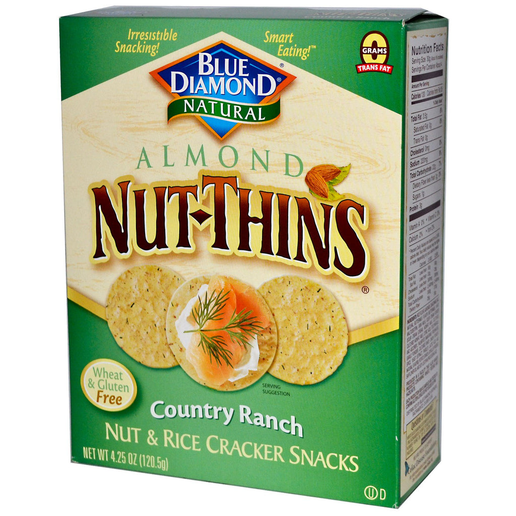 Blue Diamond, Almond Nut-Thins, Nut & Rice Cracker Snacks, Country Ranch, 4.25 oz (120.5 g)