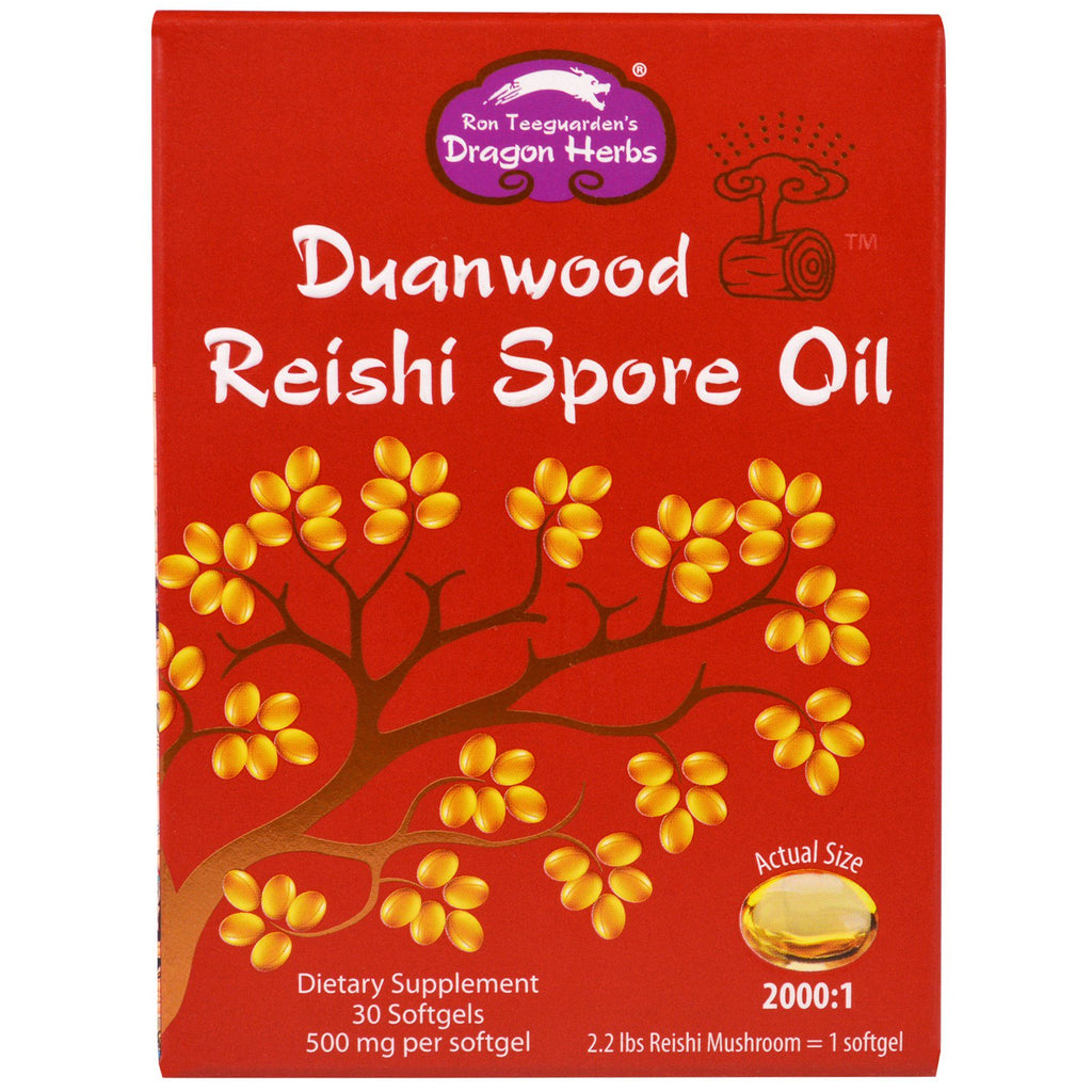 Dragon Herbs, olio di spore di Duanwood Reishi, 500 mg, 30 capsule molli