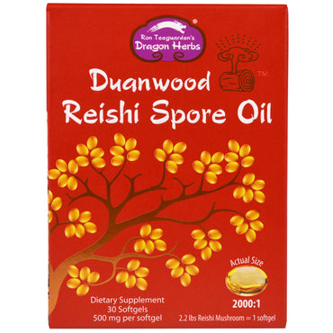 Dragon Herbs, Óleo de Esporos Duanwood Reishi, 500 mg, 30 Cápsulas Softgel