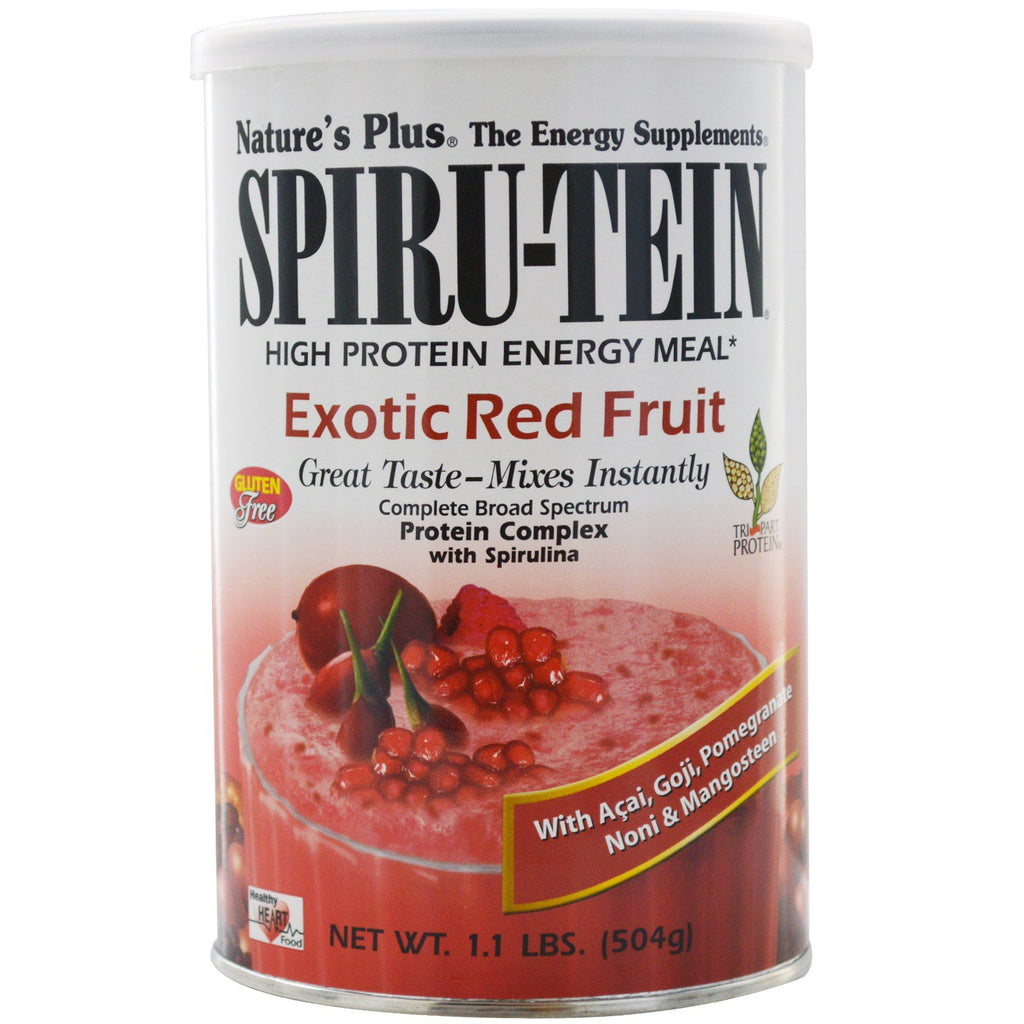 Nature's Plus, Spiru-Tein, eiwitrijke energiemaaltijd, exotisch rood fruit, 504 g