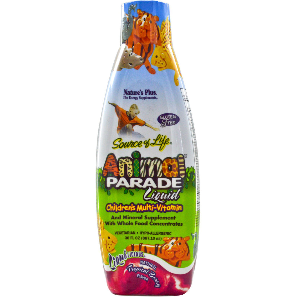 Nature's Plus, Sursa vieții, lichid Animal Parade, multivitamine pentru copii, aromă naturală de fructe de pădure tropicale, 30 fl oz (887,10 ml)