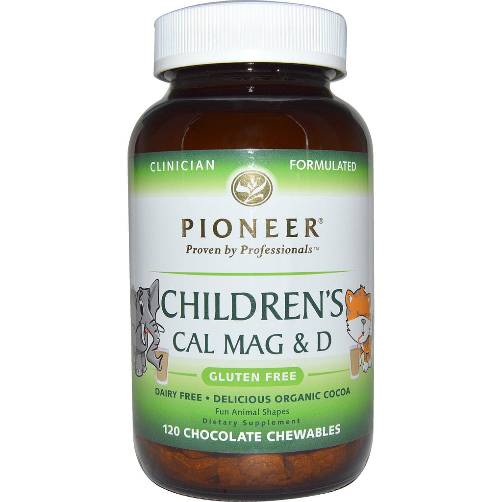 Pioneer Nutritional Formulas, Cal Mag &amp; D para niños, sabor chocolate, 120 masticables