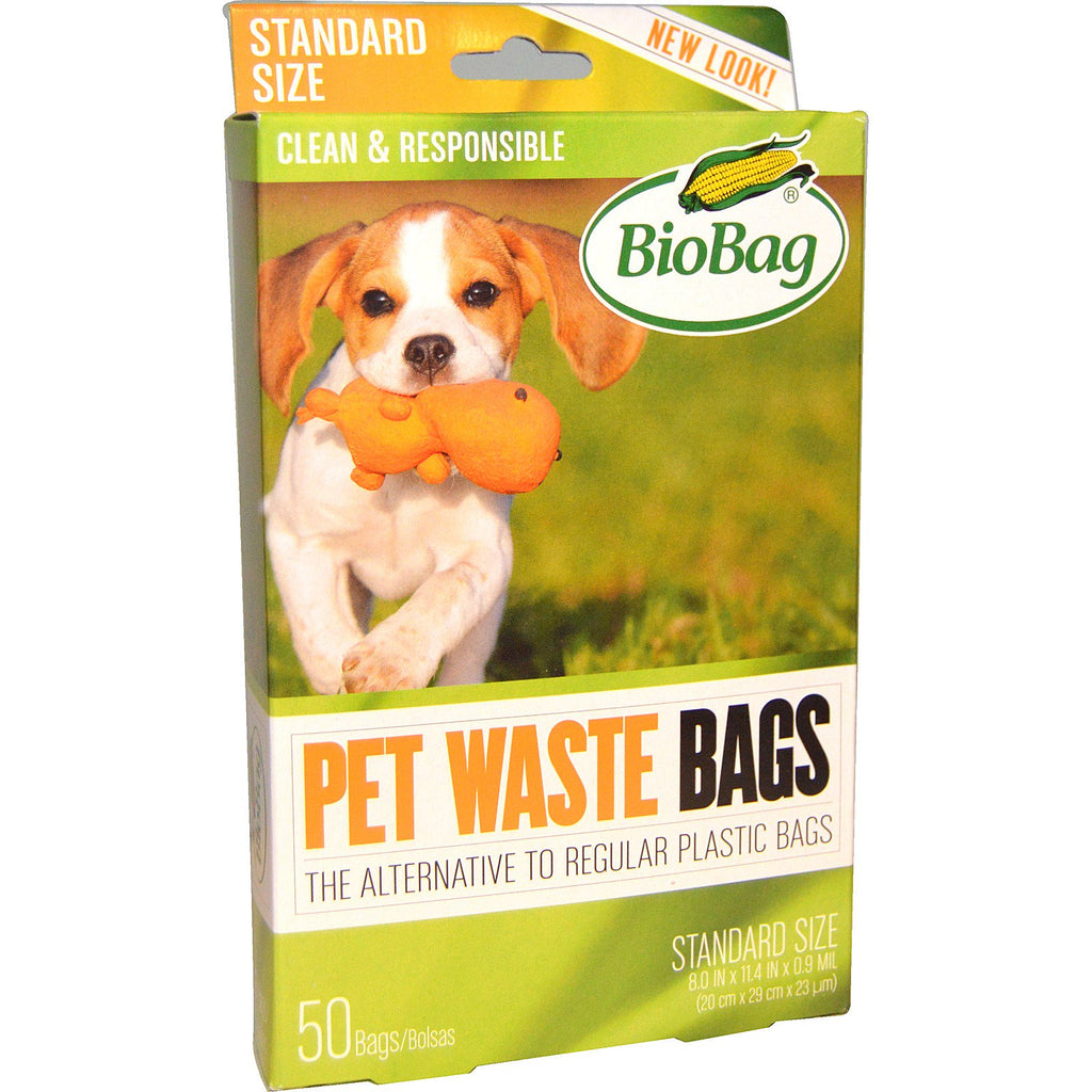 Biobag, saci pentru deșeuri pentru animale de companie, 50 de pungi, 11,4 in x 7,9 in x 0,92 mil (32 cm x 20 cm x 23 um)
