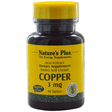 Nature's Plus, kobber, 3 mg, 90 tabletter