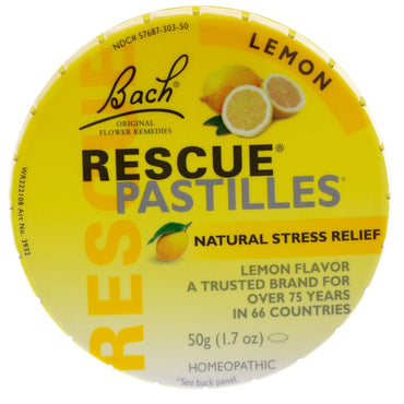 Bach, Original Flower Remedies, Rescue Pastilles, Natural Stress Relief, Lemon, 1.7 oz (50 g)