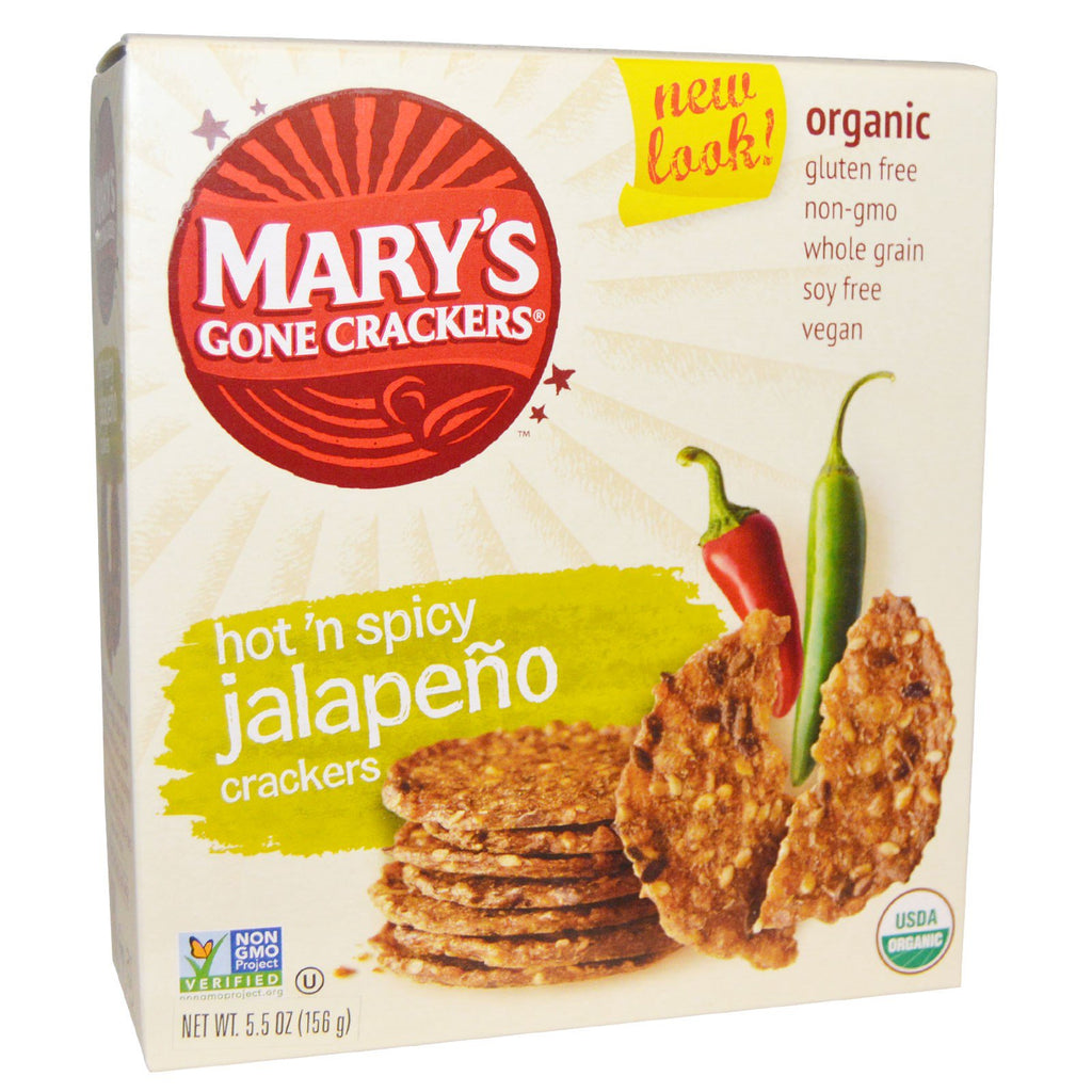 Mary's Gone Crackers, scharfe und würzige Jalapeno-Cracker, 5,5 oz (156 g)